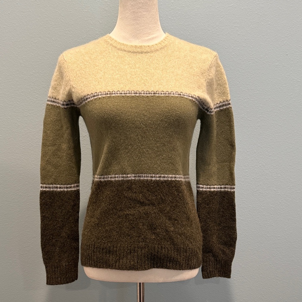 Old Navy Vintage Green Color block Lambswool Crewneck Sweater Medium